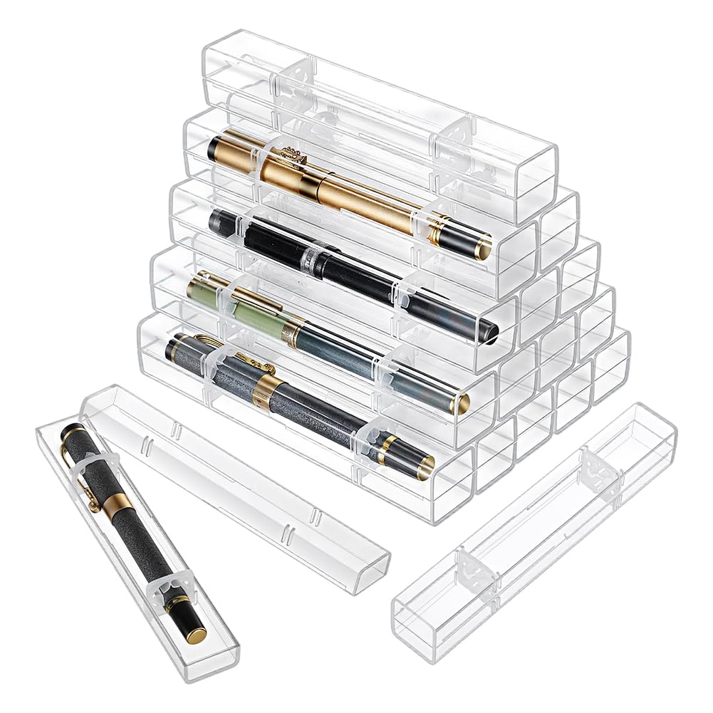INTERWARM 80 Pack Clear Pen Gift Box, Single Clear Plastic Pen Case Container Transparent Pencil Display Boxes Display Storage Boxes for Office Business Supply Souvenir Present Packaging