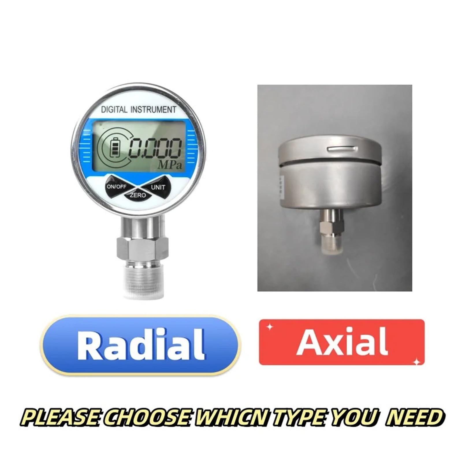 Digitales hydraulisches Manometer, Luft-Öl-Manometer, 60 mm, digitales Manometer(0-1.6Mpa,NPT1-4 Radial)