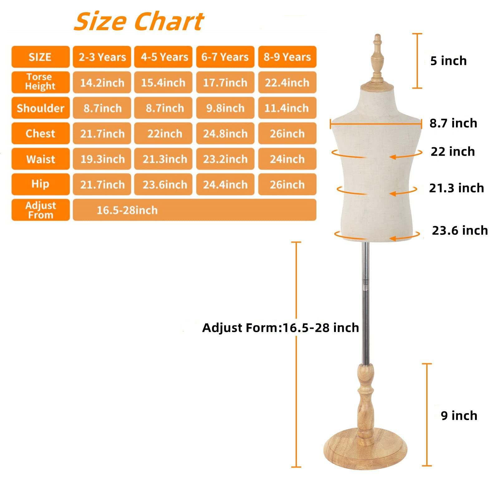 Dress Form Mannequin Torso,Height Adjustable Mannequin Stand, Realistic Model Display Body Stand Wooden Base Clothing Forms
