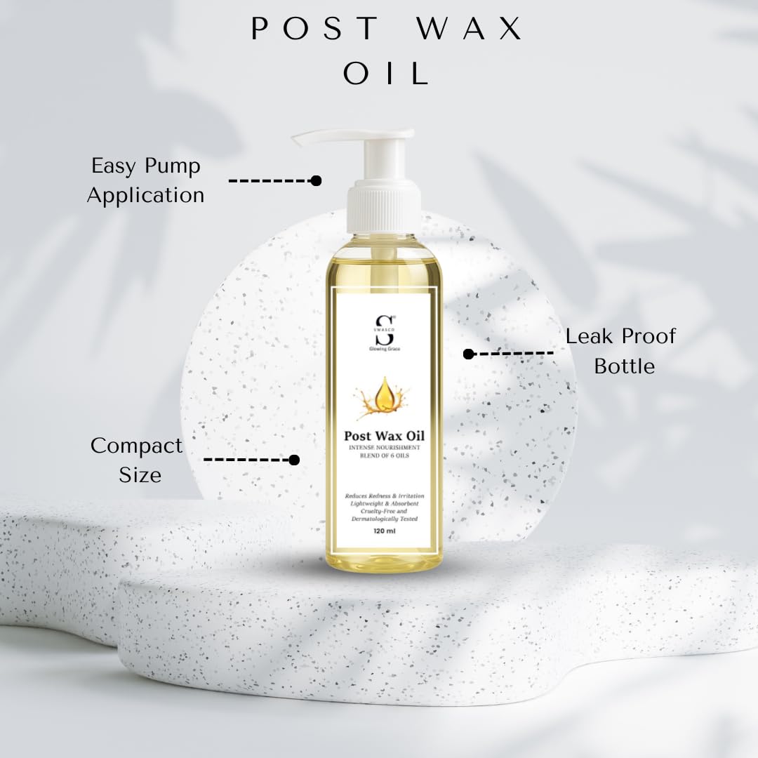 Swasco After Wax Massage Oil with Blend of 6 Nourishing Oils | Soothes & Hydrates Skin | Lightweight, Non-Sticky | Reduces Redness, Irritation & Bumps | Nourishes & Moisturizes skin Post Wax 120 ml 2