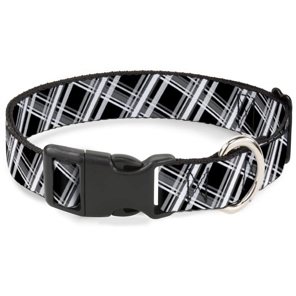Collar de cuadros x2 Buckle Down con clip plástico y banda amplia regulable de 13-18"
