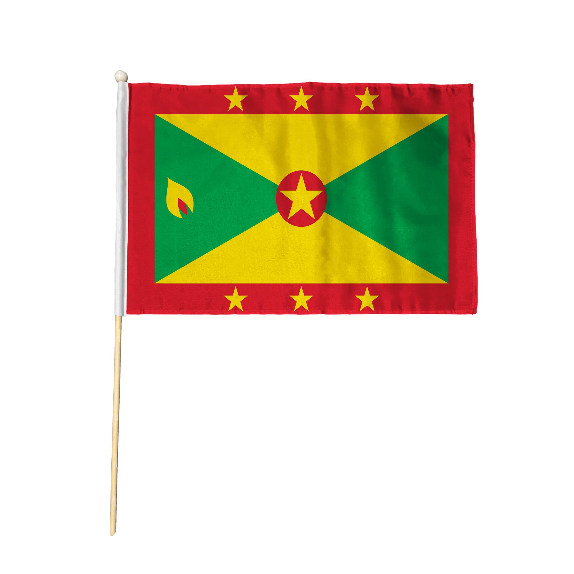 Flagtex Grenada Hand Waving Flag (9x6 Inch) - Premium Wooden Stick Hand Flag 9x6 Inch Natural Wood Pole Caribbean Spice Island Nutmeg Flag Events Parades — image 1