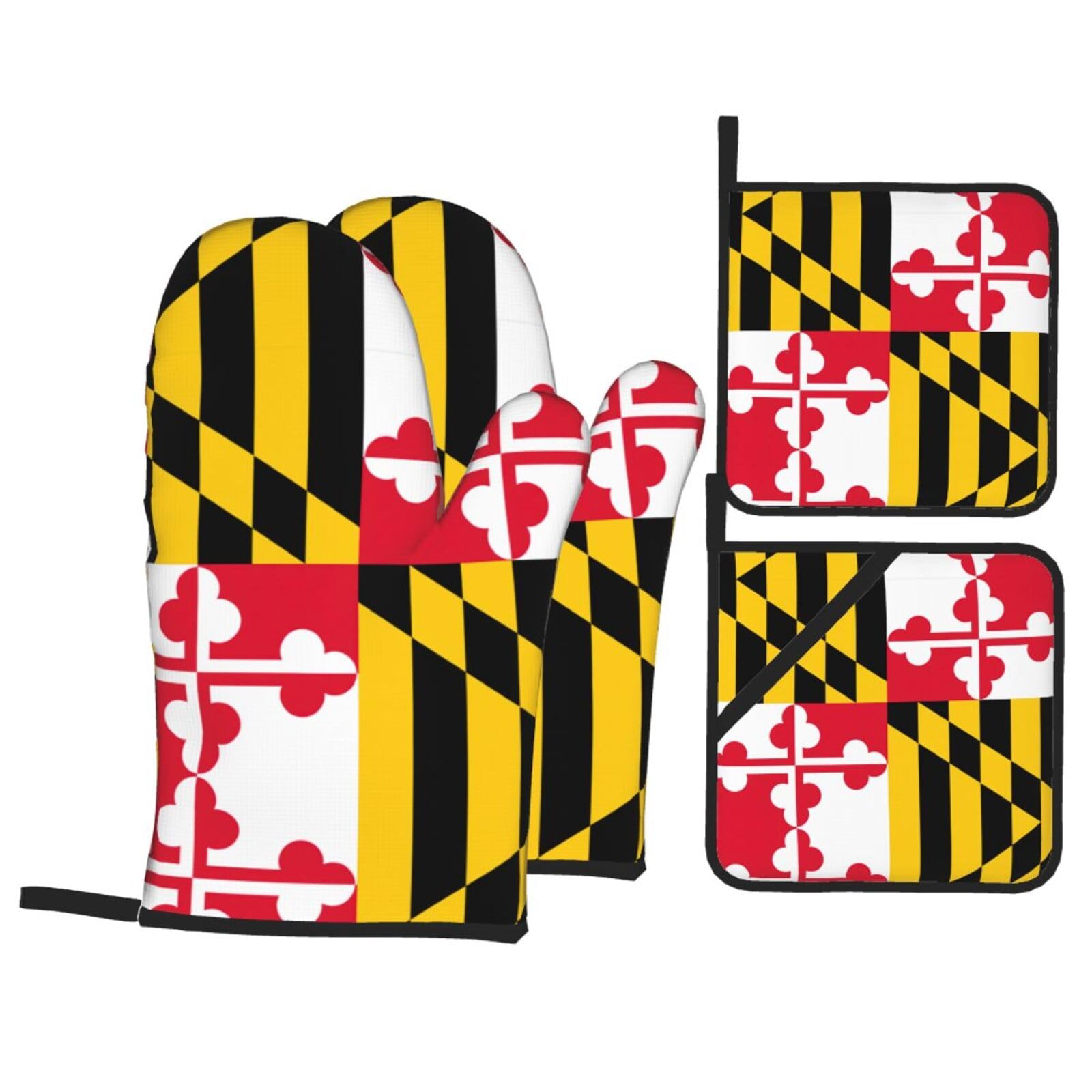 Flag of Maryland Print Oven Microwaving Waterproof Kitchen Gloves for Baking Grilling Holiday Cooking