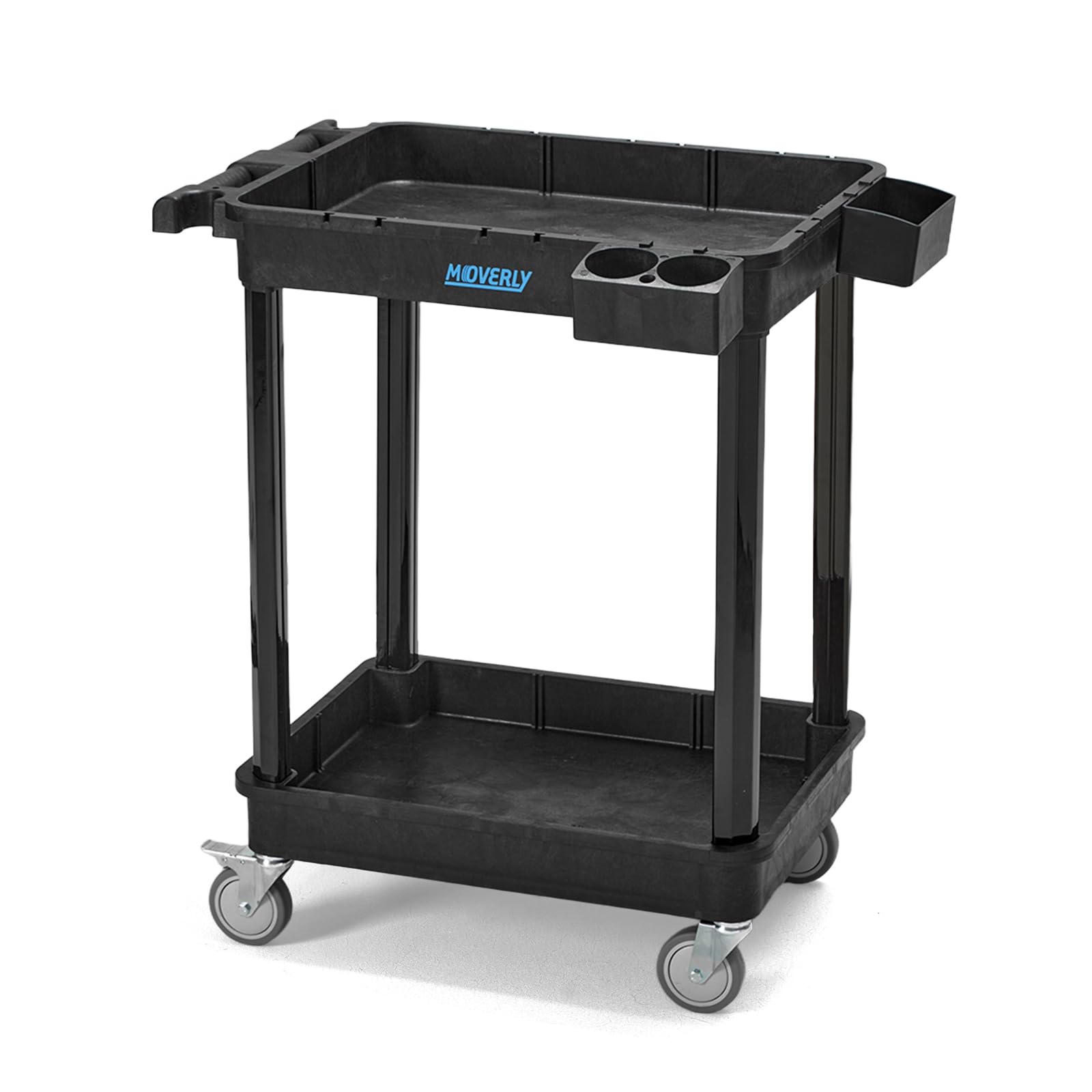 Schwerlast-Utility-Wagen mit 2 Ablagen, 71 x 48 cm, 100 kg Tragkraft, robuster Kunststoff, mit feststellbaren Schwenkrollen – vielseitiger Servicewagen für Zuhause, Büro & Industrie