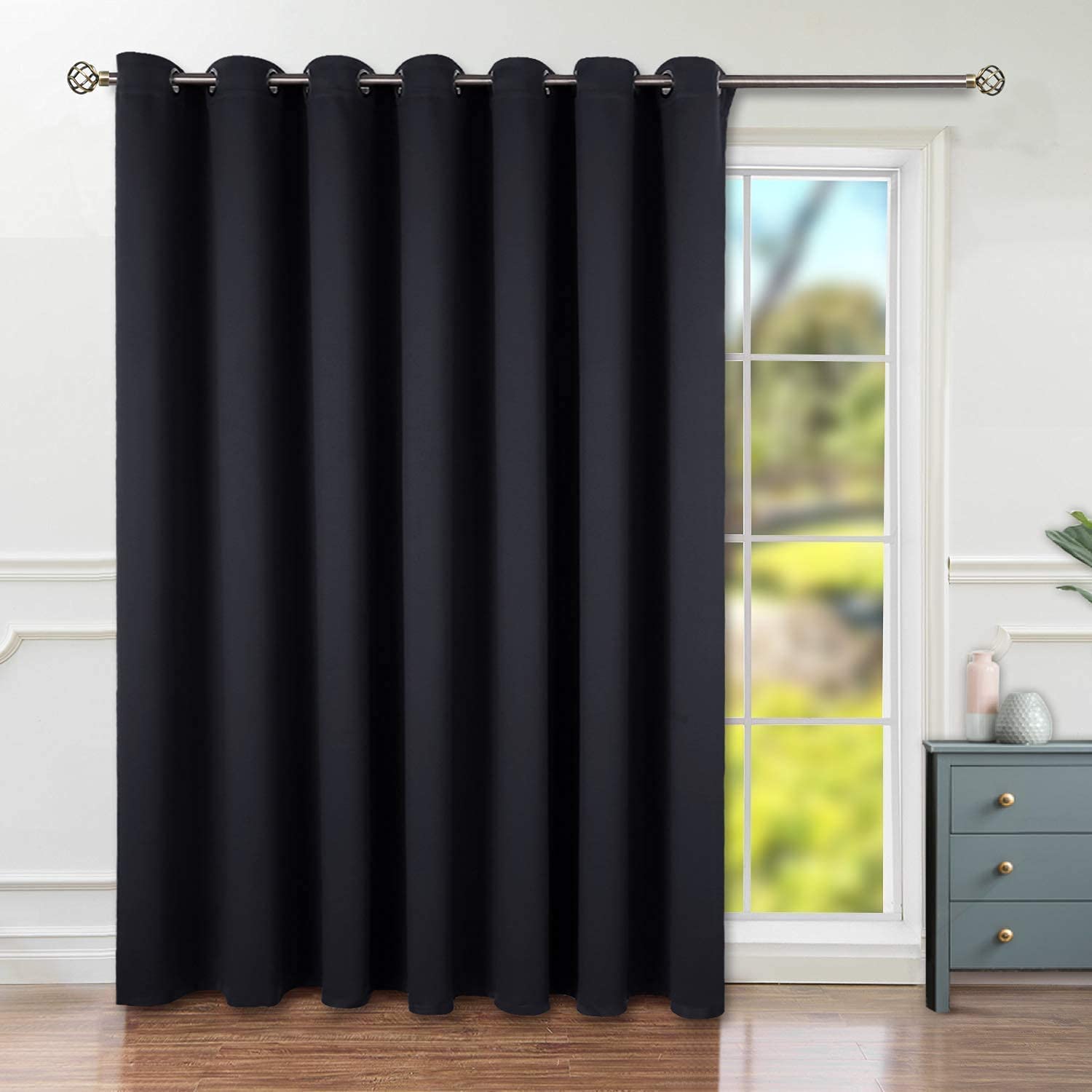 Arabest Patio Door Curtains, 1 Panel 270x200CM Extra Wide Grommet Curtain Panel, Thermal Blackout Curtains Room Divider, Sliding Glass Door Drapes, Sliding Door Curtains for Living Room (Black)