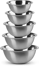 EVOKK Mixing Bowl Set 5 Stainless Steel Mixing Bowls (16,18, 20, 24, 26cm), Mirror Polished, Durable and Lightweight, Nesting Metal Mixing Bowls for Baking, Cooking & Food Prep, Dishwasher Safe