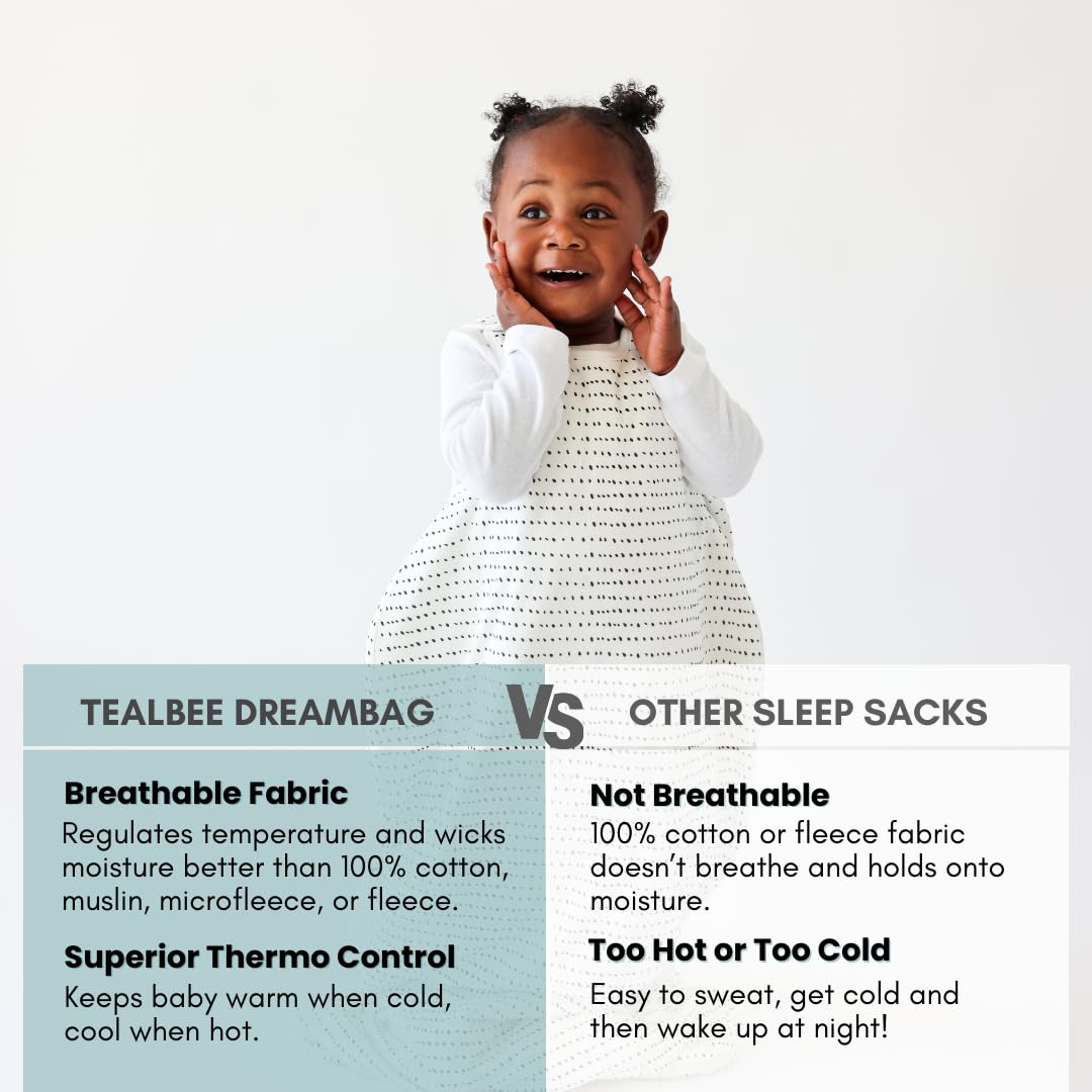 Tealbee Grow with Baby Sleep Sack – Adjustable Fit 6–24 Months for Babies & Toddlers, Soft Rayon from Bamboo Sleep Bag, Winter 1.5 TOG Wearable Blanket with 2-Way Zipper – Brushed Dots