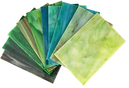Miniatura 2 de Lanyani Paquete de 10 hojas variadas de vitrales, azulejos grandes de mosaico de vidrio catedral de 4 x 6 pulgadas para manualidades, mezcla verde