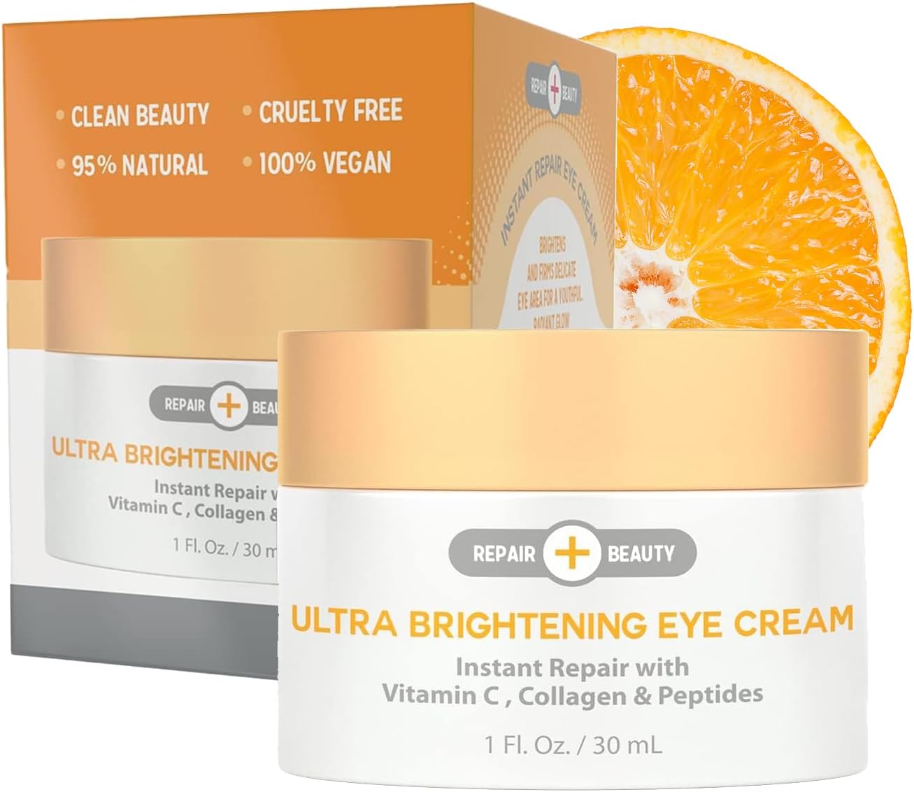 Vitamin C, Collagen and Peptides Eye Cream - Reduces Dark Circles, Puffiness & Eye Bags, Brightening Under Eye Cream - Cruelty Free Korean Skincare For All Skin Types - 1.0 Fl. oz/ 30ml