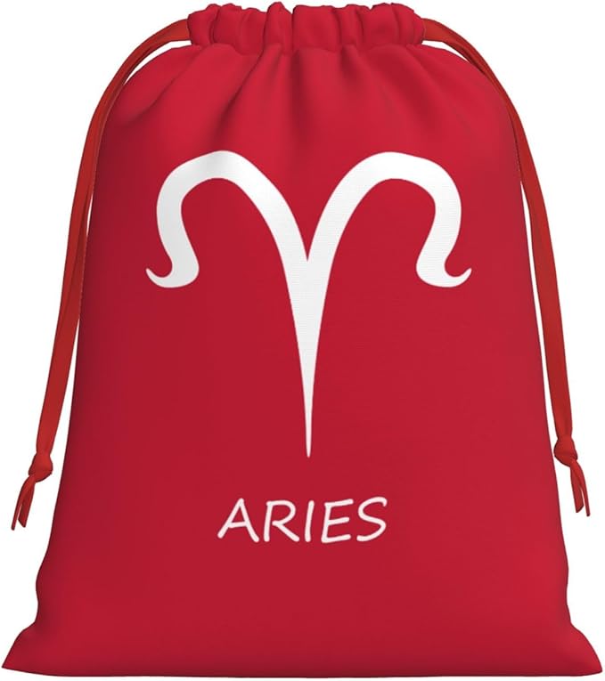 NUSDB Aries Sign Christmas Gift Bags, Santa Wrapping Bags, Xmas Presents Bag With Drawstring, Holiday Party Favors Birthday & Christmas Gift (Large Medium Small)