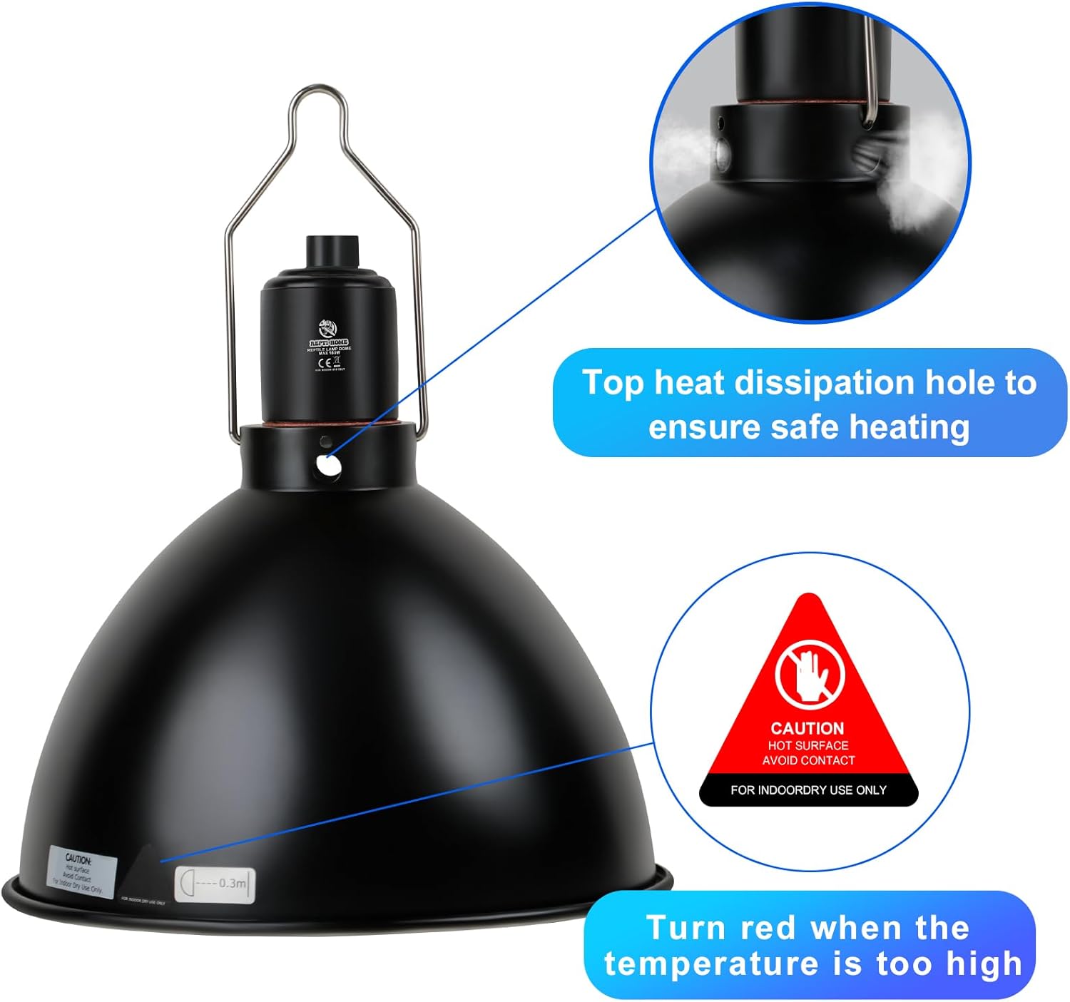 Reptile Light Fixture, 8.5 inch Optical Reflection Dome Heat Lamp Fixture, UVB Heat Basking Lamp Fixture for Amphibian Reptile Terrariums