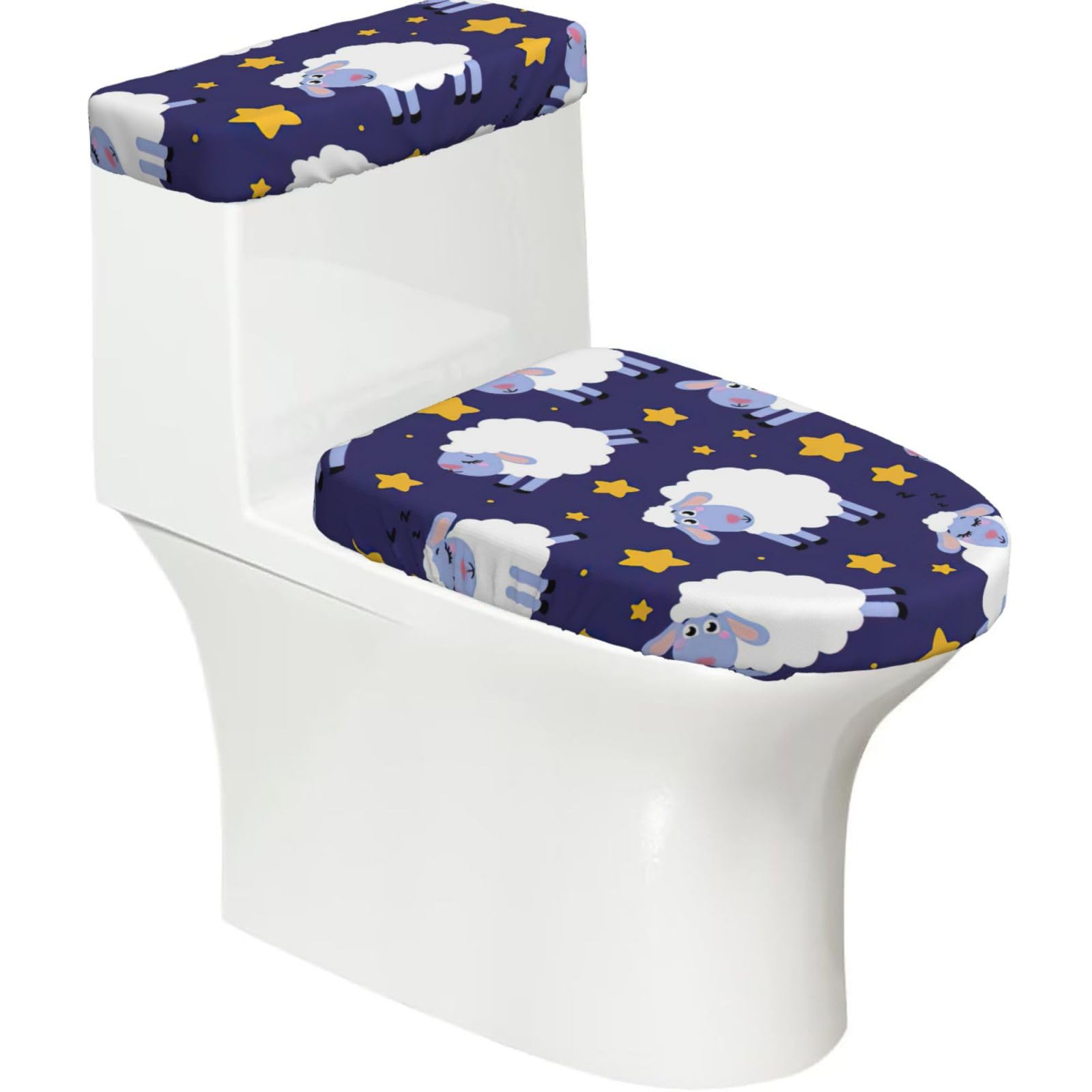 Sheep Print Bathroom Decor Toilet Lid Cover And Tank Covers, Restroom Accessories Fits Most Round