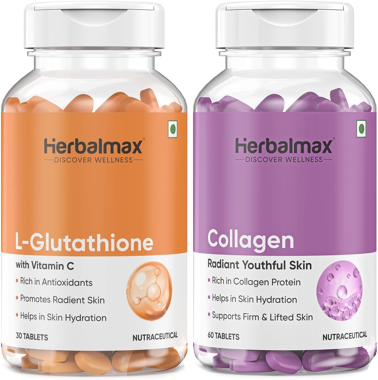 Herbal Max Collagen & L-Glutathione Supplement Skin Brightening, Anti-Aging, Hair & Nail Support 90 Tablets For Men & Women