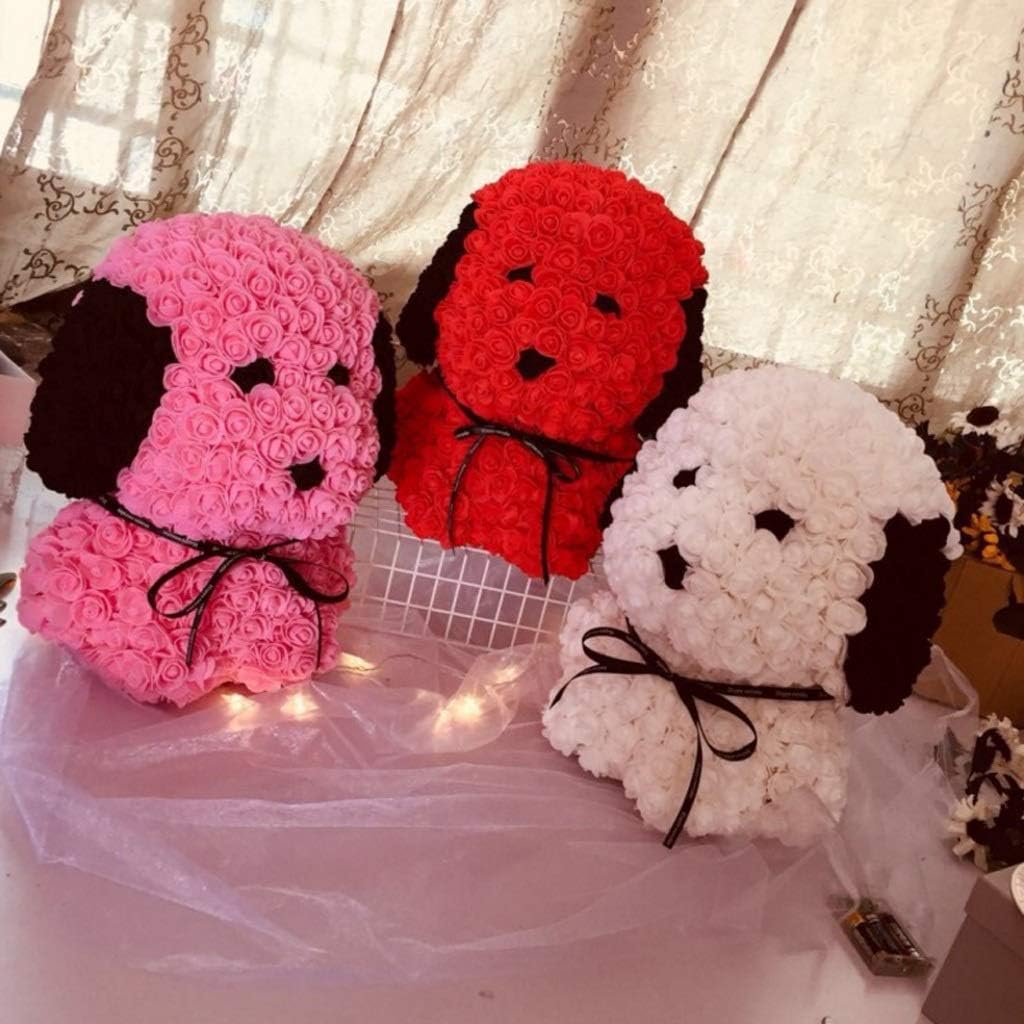 Forever Rose Dog 40 cm Forever Roses Artificial Flowers Dolls Novel Fashion Rose Dog Toy for Anniversary Birthday Valentines Wedding Mom Doll Gift (Colour: Pink) (White)