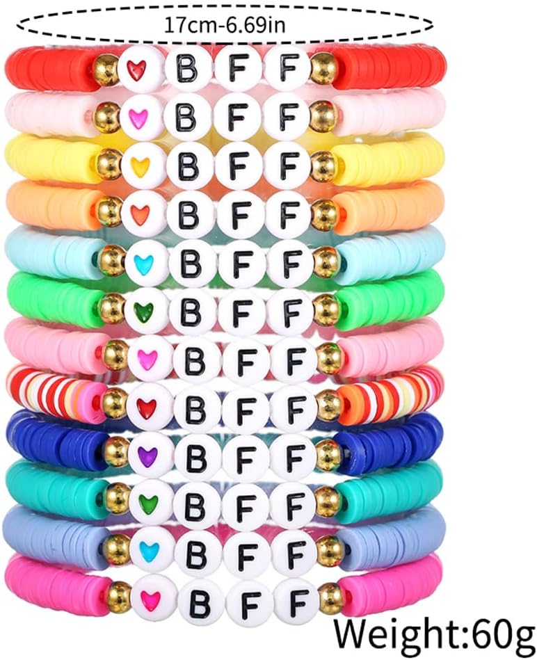 Rrdaily Preppy Stretch Bracelets Set, Best Friends Friendship Bracelets, Colorful Boho Clay Beads Stacked Beaded Bracelets, Party Favors Jewelry Gifts for Women - Image 5
