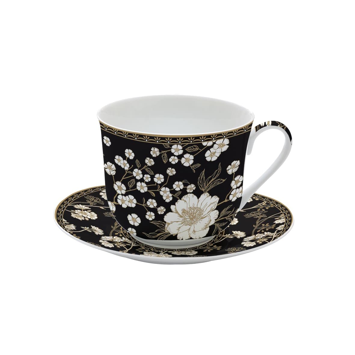 Coffret tasse dejeuner porcelaine fine Easy Life Art Deco Flowers 40 cl luxe