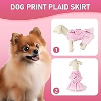 Vista 4 de Vestido para perro a cuadros con lazo, bonito vestido para perro pequeño, gato, cachorro con correa de arnés (rosa, XS)