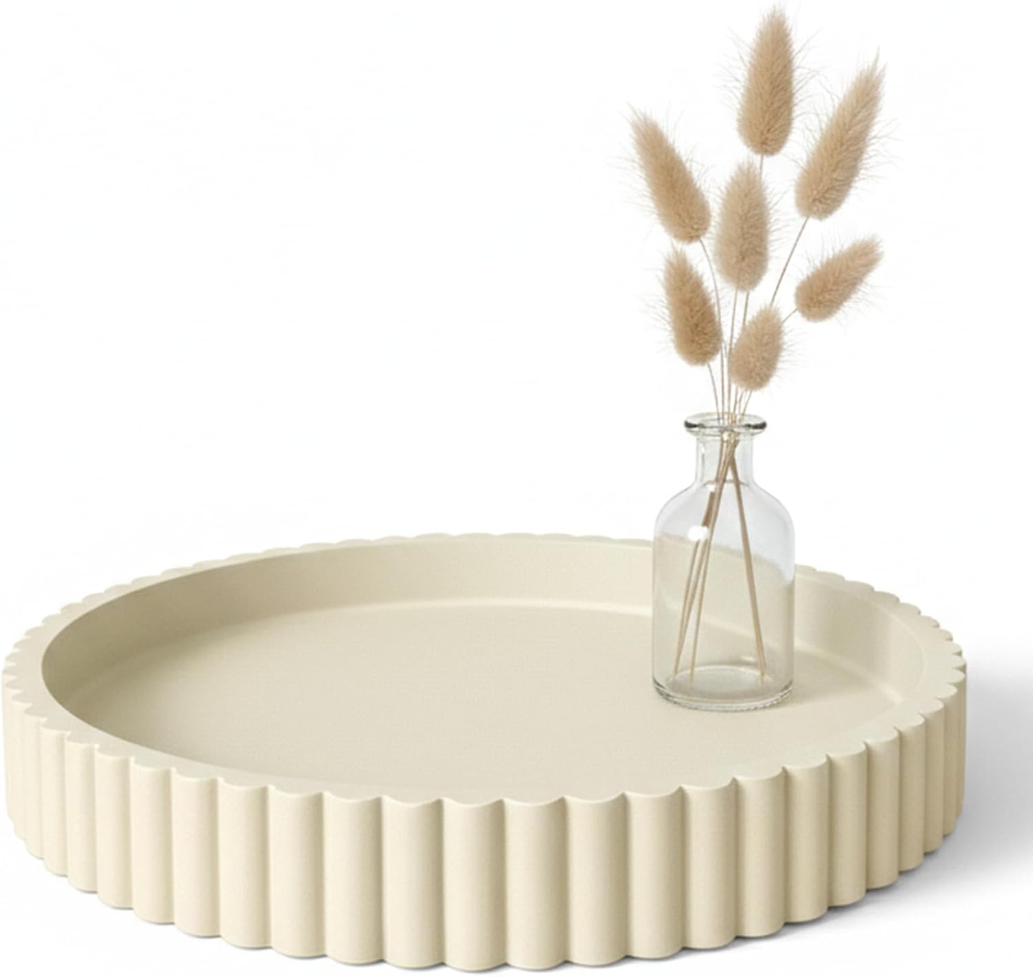 13" Round Concrete Tray for Coffee Table Decor,Modern Gray Centerpiece Decorative Home Table Serving Tray for Living Room,Office,or Dining Room - Durable and Stylish (Cream)