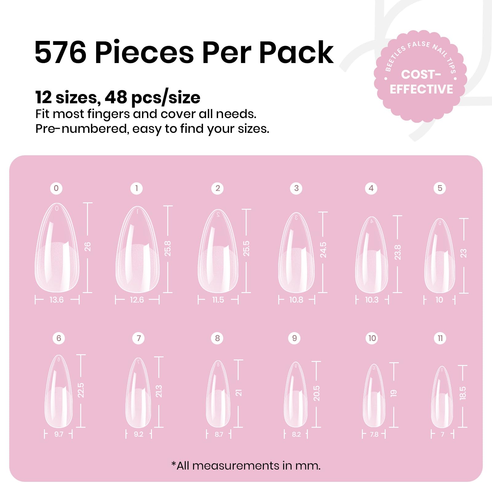 Beetles Almond Nail Tips - 576pcs -5