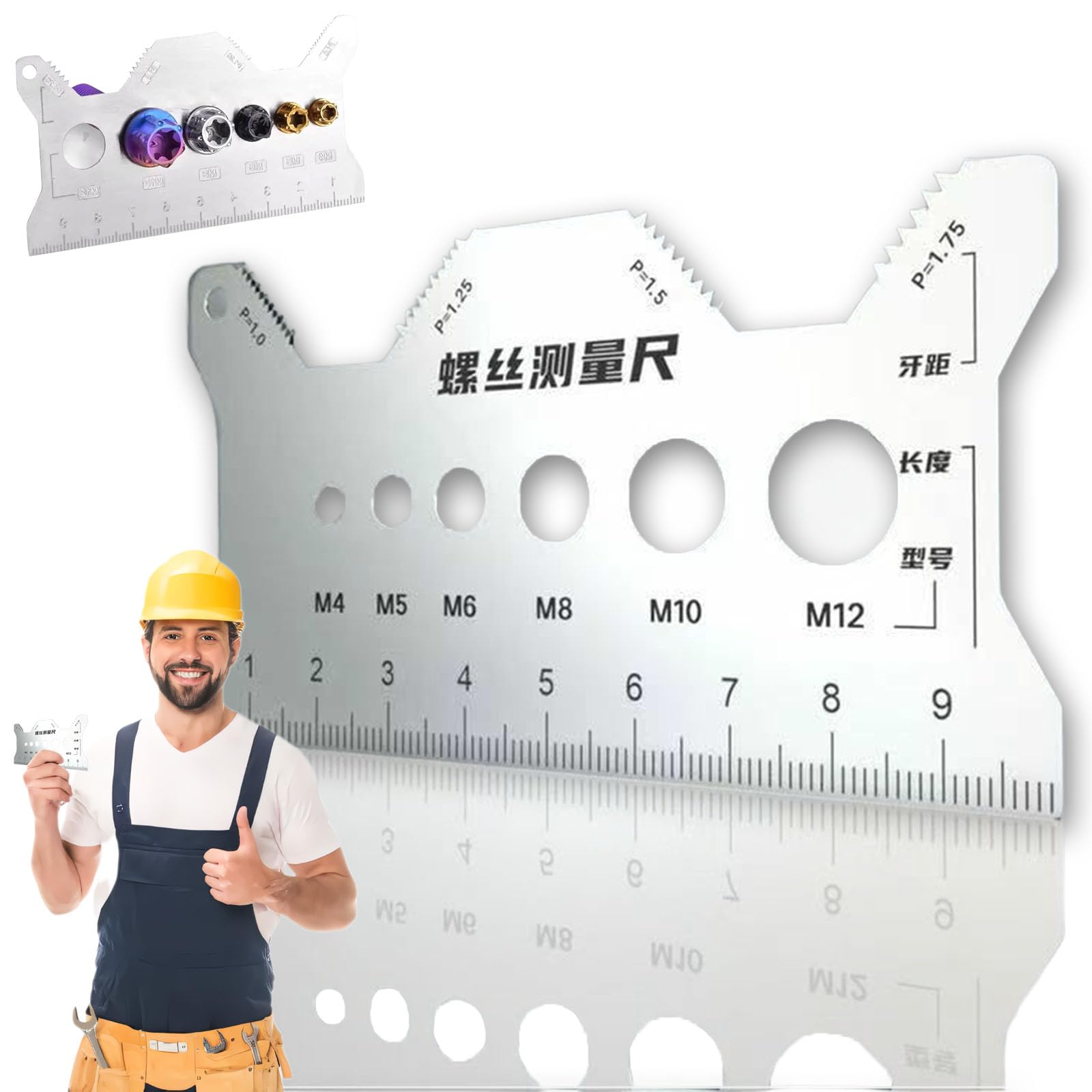 Yulabeear 1 Stainless Steel Double-Sided Bolt Gauge Card, Metric & Sae Thread Checker With ±0.0005 Accuracy, For Daily Maintenance, Multi-Functional And Multi-Purpose (1)