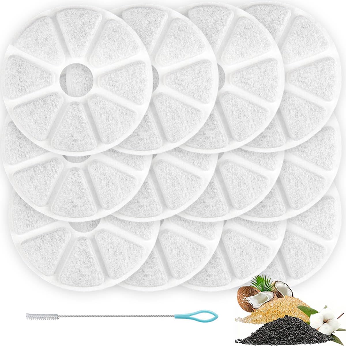 Acmerota Replacement Filter for Philips PAW3210/02 Cat Water Fountain, 12 Pack Cats Water Fountain Filter Compatible for Philips PAW0010/01 PAW3210/02 Cats Fountains with Clean Brush