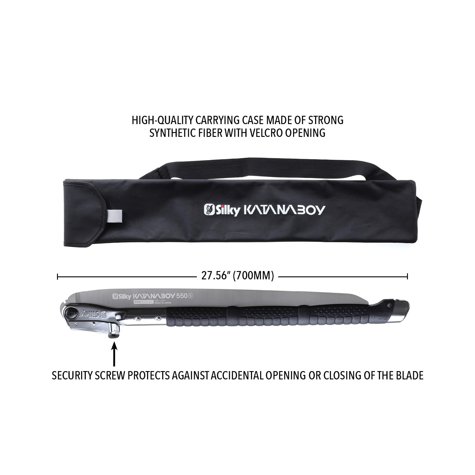 Silky Katanaboy 550 mm Klappsäge – grobe 5 ZpZ Japan-Zugsäge + Tragetasche, 55 cm Blatt, faltet sicher, sägt 25 cm Stämme, leise Alternative zur Motorsäge Wegepflege, Feuerholz, Bushcraft, Survival