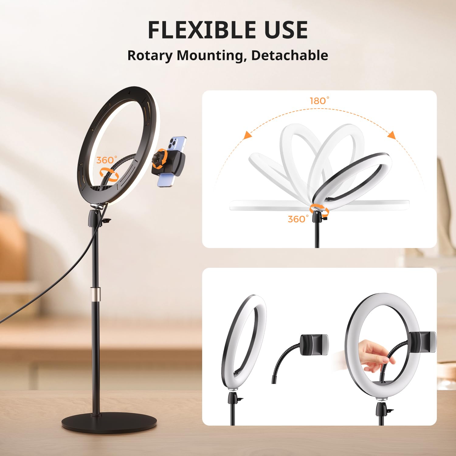 Aureday Anneau lumineux pour ordinateur portable, anneau lumineux à selfie de 12"