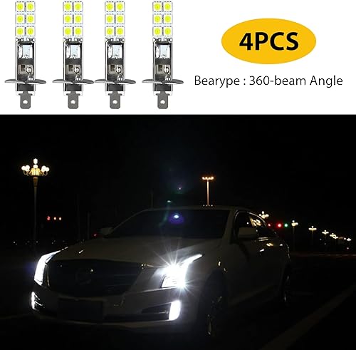 Miniatura 6 de 4 luces antiniebla LED H1 para automóvil, 12SMD-5050, transmisión de alto brillo de 360 grados, repuesto de bombilla antiniebla, DRL Plug and Play,