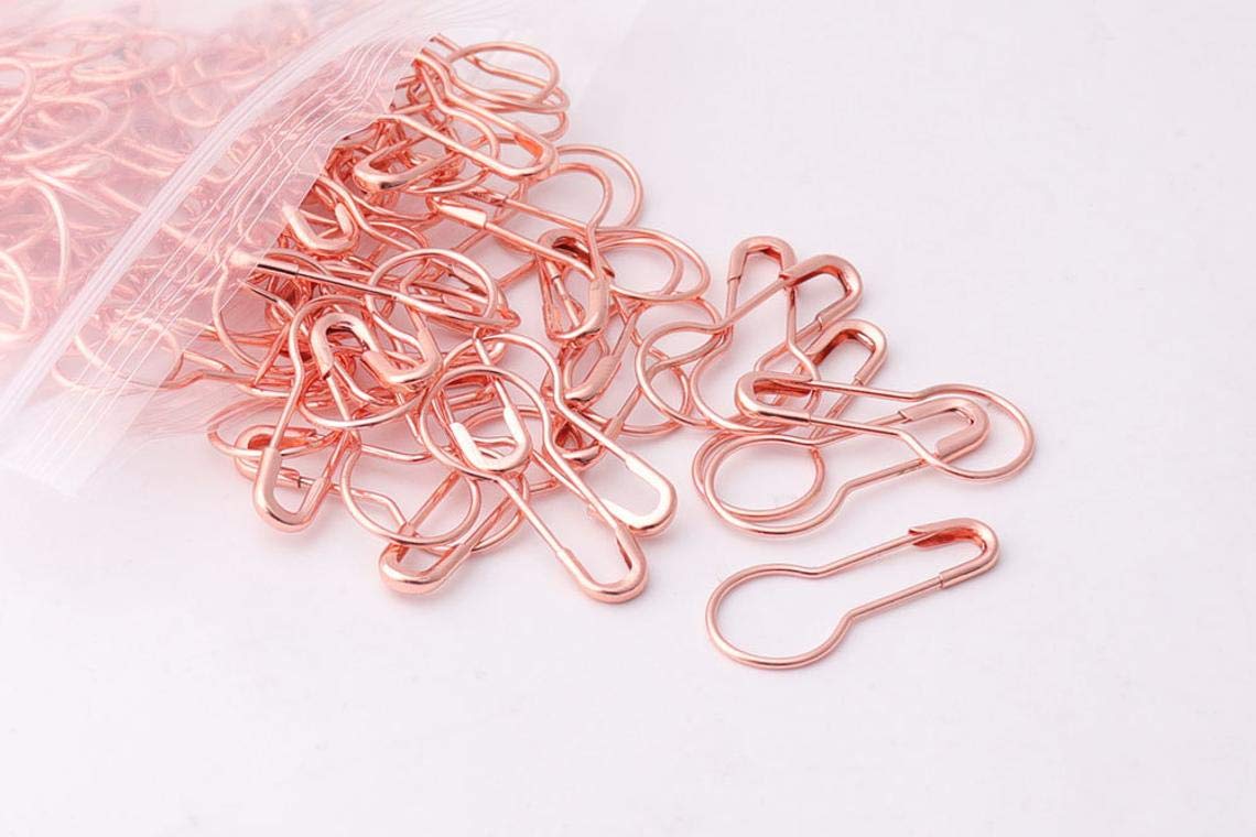 First Steps Rose Gold 50 X Calabash Small Pear Shape Safety Pins Tiny 21Mm 2Cm Stitch Marker (Rose Gold)