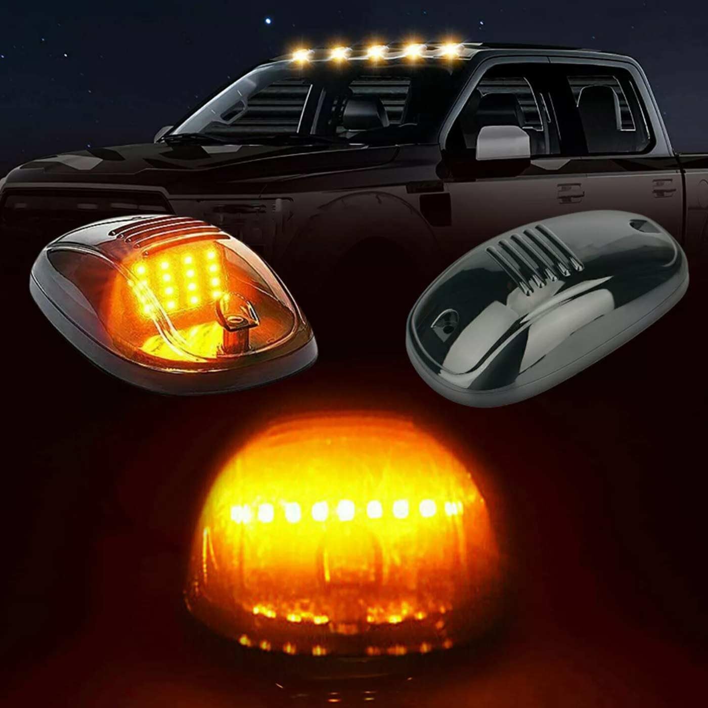Powered Cab Lights for Truck - 5 PCS Powered Cab Lights,Wireless Cab Lights for Truck,No Drill Cab Lights,Roof Lights for Trucks,Wireless Cab Led Lights for Truck (Yellow light)