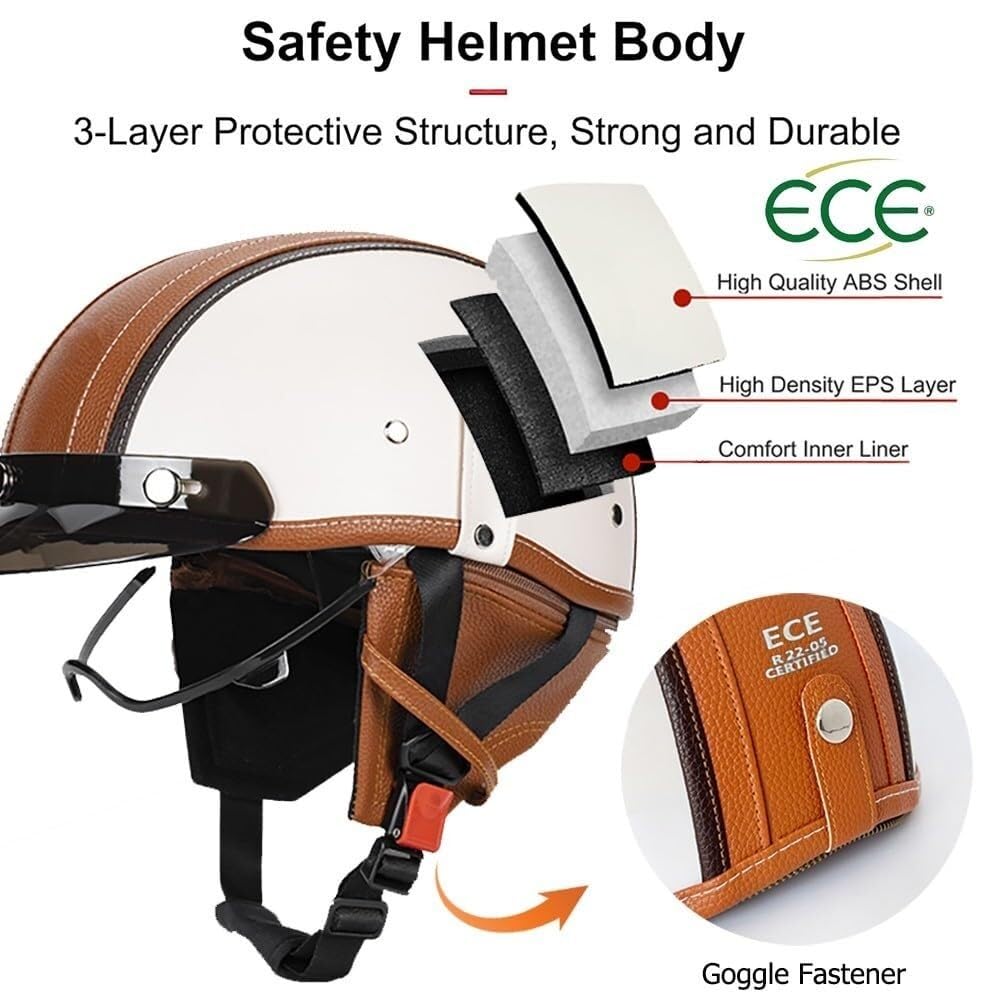 Półkask Motocyklowy Retro Niemiecki, ECE-Certyfikowany Otwarty Półkask z Wizjerą Słoneczną, Unisex dla Skuterów, Motocykli, Cruiserów, Choppers