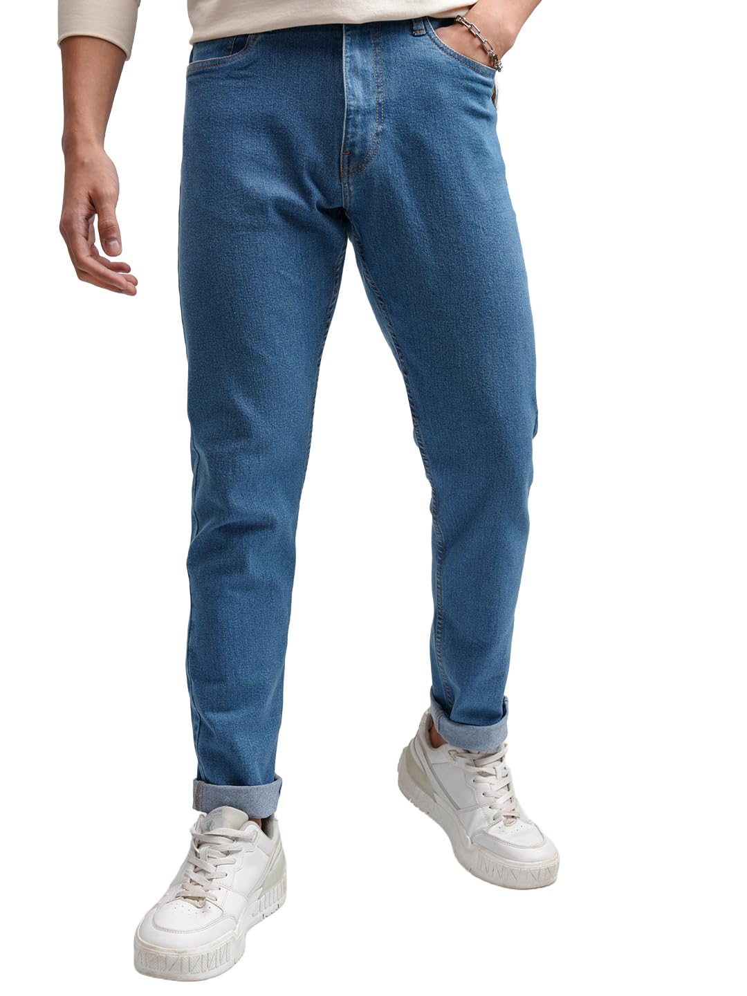 Indo Era Mens Tapered Fit Denim Jeans for Man| Regular Length|Mid-Rise|Stretchable Fabric| Jeans for Man | Men Jeans in blue