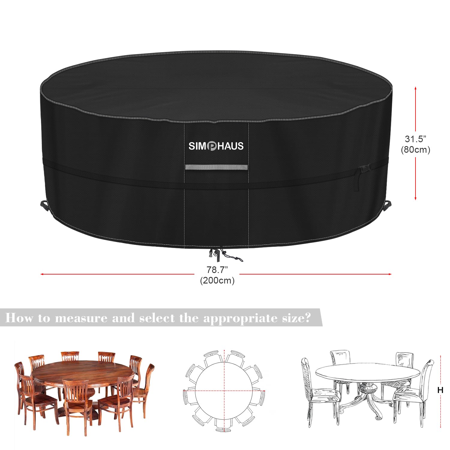 SIMPHAUS Copritavolo Rotondo da Esterno Copertura SPA Gonfiabile Telo rotondo Copri Mobili da Giardino Copritavolo Impermeabile Tessuto Oxford 420D Antivento Antipolvere Anti-UV Ø200x80cm