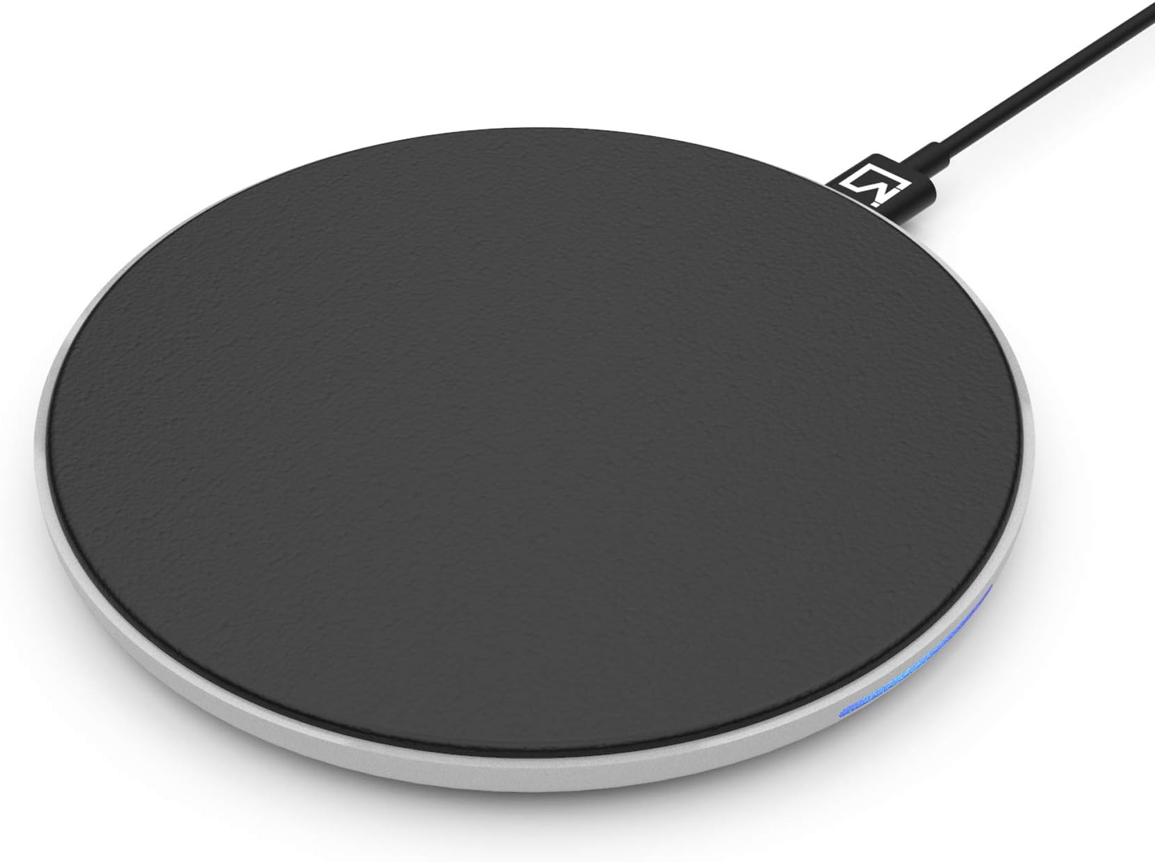 iVoltaa Airbase1 10W [Qi Certified] Metal Wireless Charging Pad Fast Charger for Galaxy S9, S9Plus, S8, S7, Note 8, 5W for iPhone Xs,X, 8, 8 Plus & All Qi-Enabled Devices (Black- Leather Top)