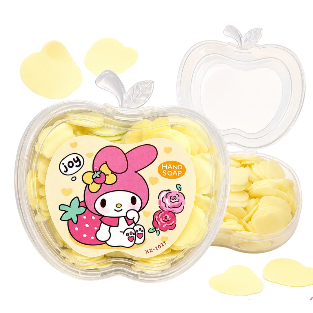 Portable Paper Soap Sheets in Cute Apple Case, Flower Shaped Hand Wash Soap Paper for Travel, School, Office, Camping & Outdoor Use, Pocket Size Hygiene Soap Sheets (Yellow)-image-1