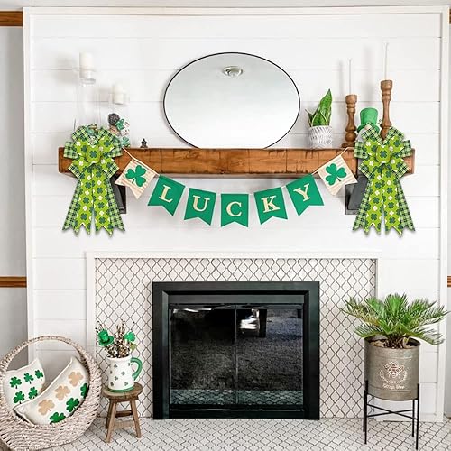 Miniatura 3 de Lazos de corona de San Patricio lazos de herradura sombrero de trébol verde lazo de arpillera para coronas lazos de cinta del día de San Patricio