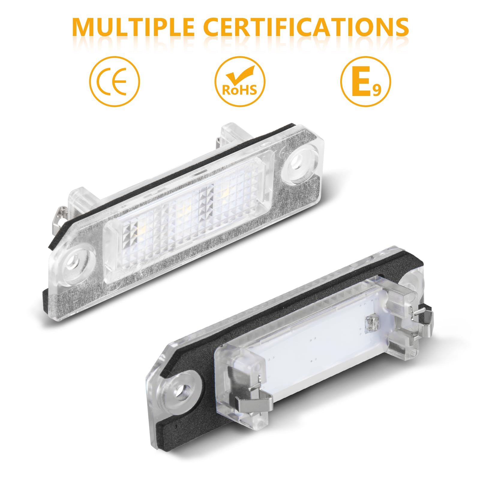 POPMOTORZ LED Luci Targa, 2 Pezzi Luce Targa a LED 3 LEDs 2835 SMD con Canbus Sesign Senza Errori 6000k Xenon Bianco per VW Golf 5 Caddy 3 P-assat 3C B6 T-ouran T5 J-etta Skoda Superb