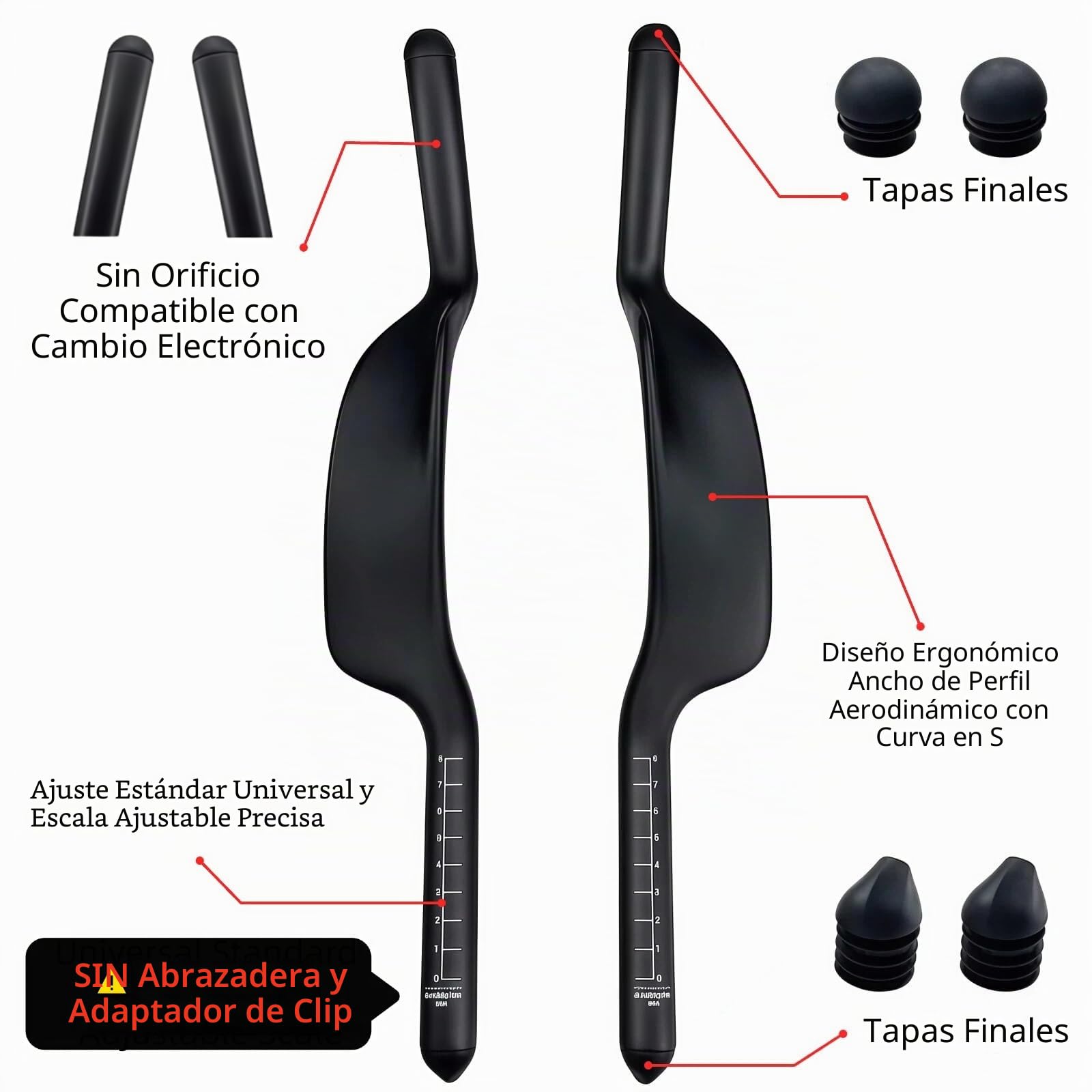 Manillar de carbono para bicicleta TT con reposabrazos, barra aerodinámica, extensión de manillar de triatlón, triatlón, extremos de barra de bicicleta, piezas de manillar Bullhorn de 22,2 mm