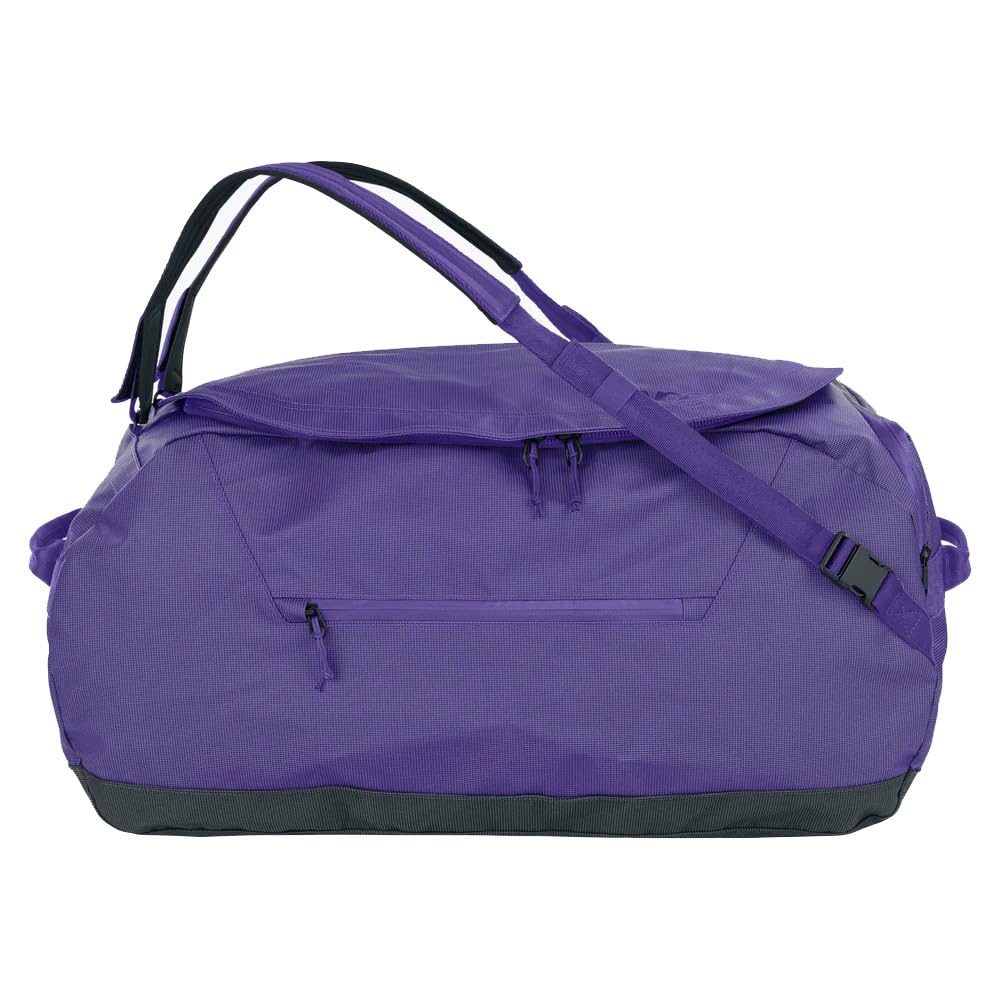 EVOC DUFFLE BAG 60 Wodoodporna torba podróżna i na sprzęt (torba podróżna z odpinanym paskiem do noszenia, uniwersalnym zastosowaniem i zamkiem, bez PVC, rozmiar M), fioletowo-czarna