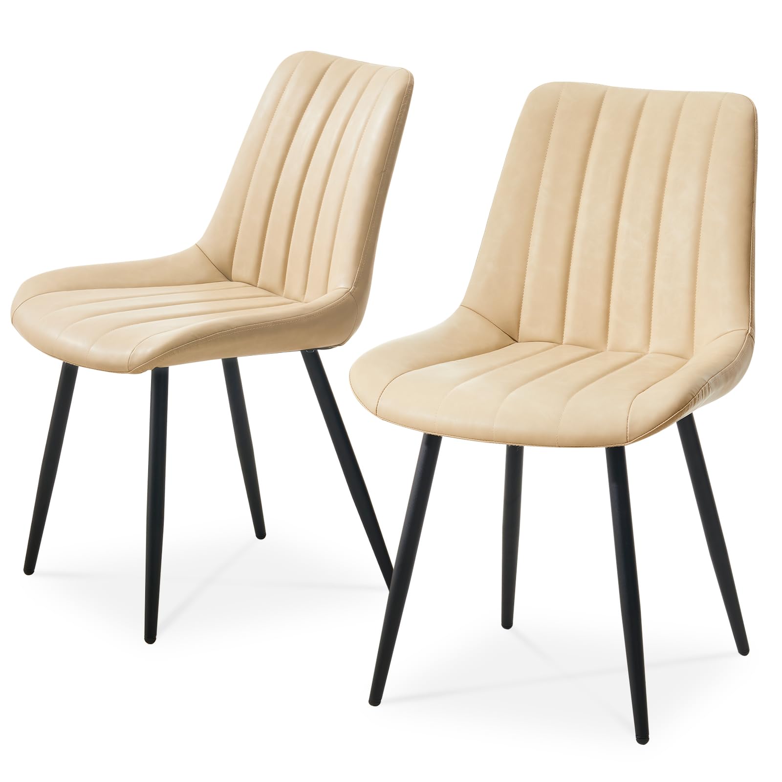 LEMROE Beige Dining Chairs Set of 2 Faux Leather, Metal Legs Kitchen Chair