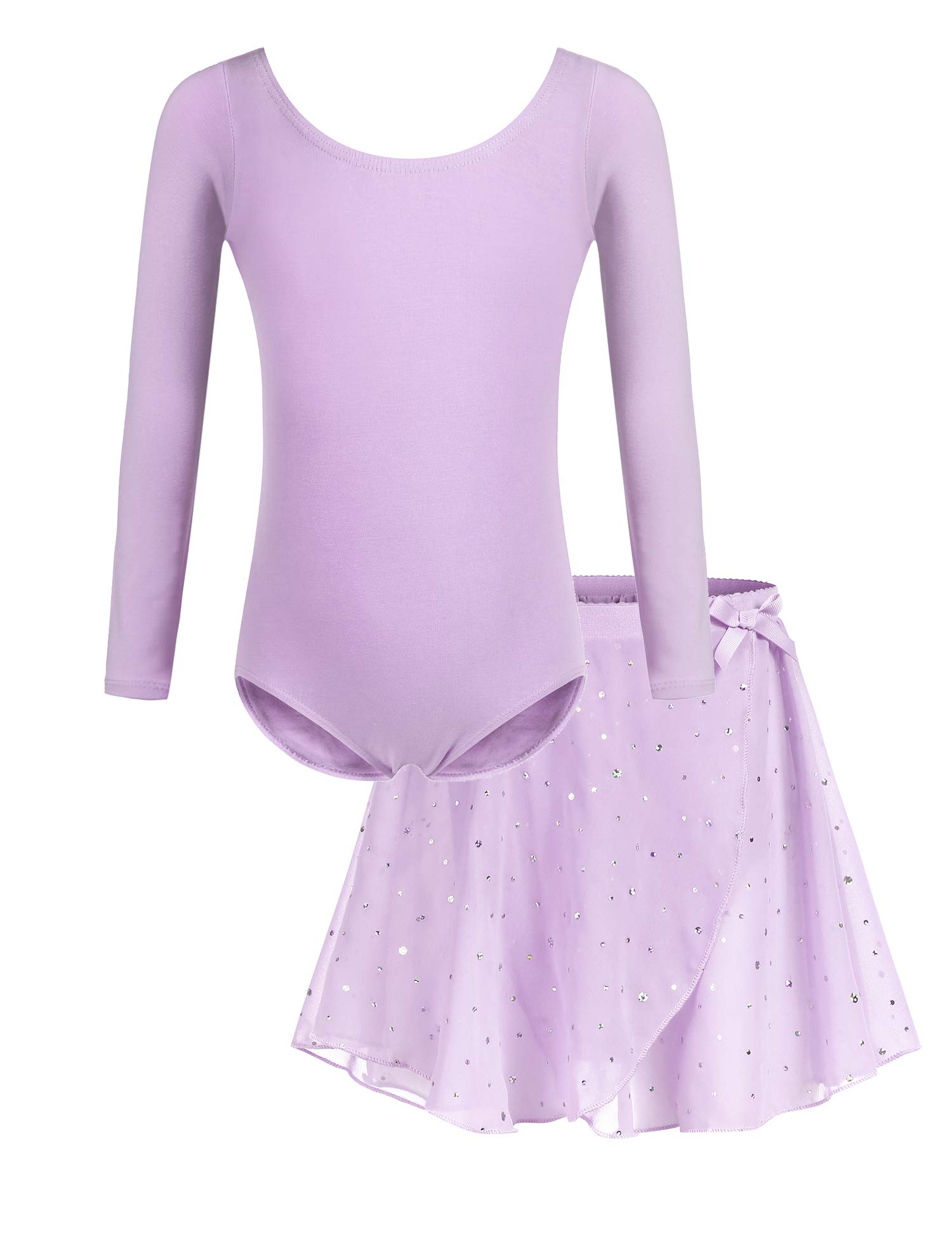 Bricnat Mädchen Ballettkleidung Ballettkleid Kinder Balletttrikot Kurzarm Langarm Tanzbody Tanzkleid aus Baumwolle mit Chiffon Rock Tütü 2-10Jahre