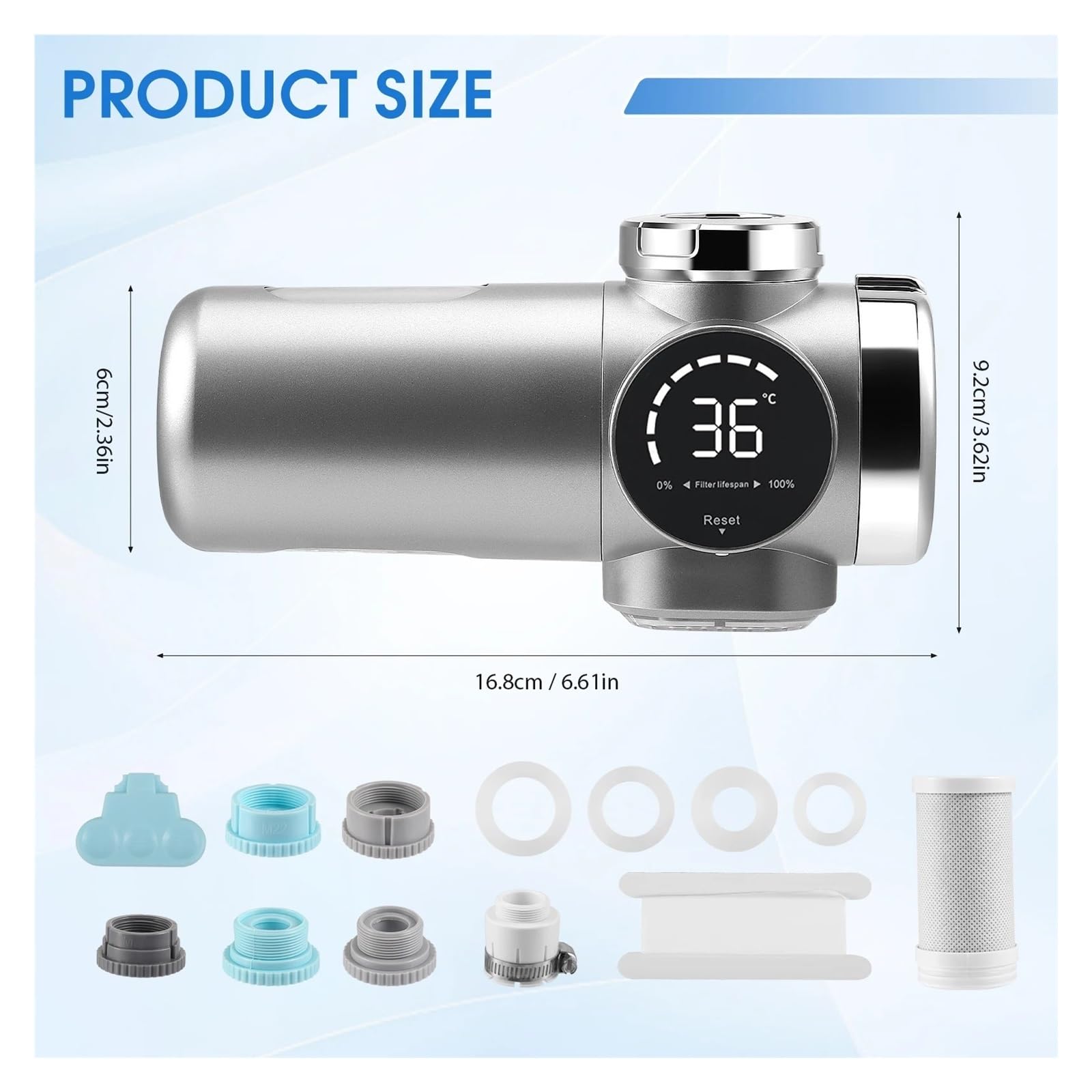 Grifo de baño, Grifo con filtro de agua pantalla LED, purificador grifo luz azul para cloro
