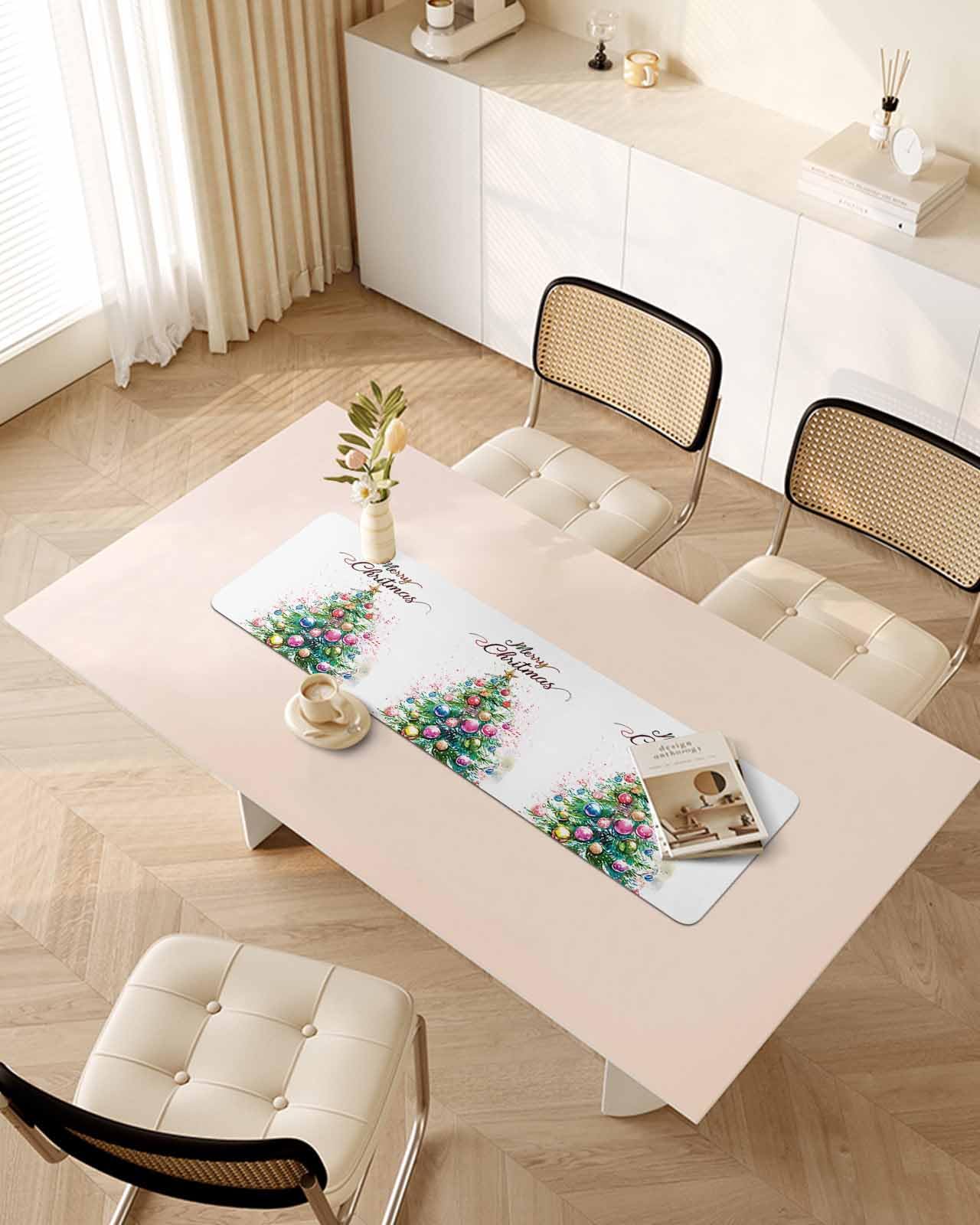 Debedcor Heat Proof Table Pads Waterproof Decorative, Christmas Tree Non-Slip Table Countertop Protector, Xmas Tree Ball Winter Holiday Insulation Mat for Dining Room, 48 x 12 Inches