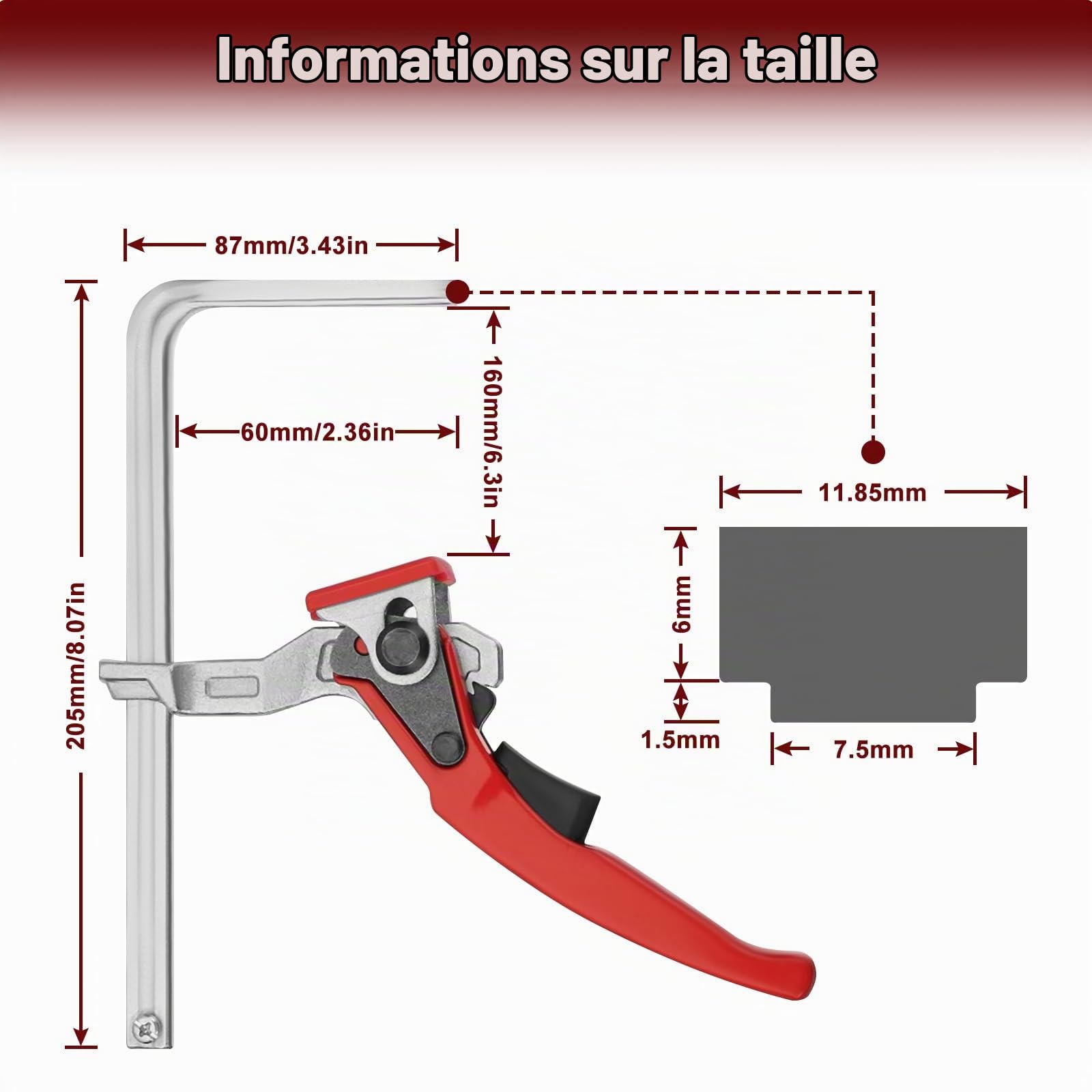 Lot de 2 Serre Joint Rapide pour Rail Guidage, Pince Table Cliquet Acier avec Poignée Levier, Pince Serrage Blocage Rapide Capacité 160mm & Profondeur Gorge 60 mm pour Meulage, Coupe