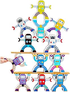 SGVV90 Wooden Robot Sorting Stacking Balancing Block Toy, Puzzle Building Fun Educational Activity Puzzles Montessori Toys for Kids Toddlers