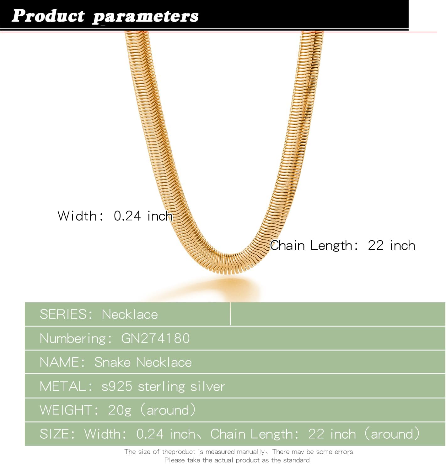 Dankadi Men 925 Sterling Silver Necklace Italian 6MM-8MM Flexible Flat Snake Chain Choker 16-30 Inch 24K Gold plated Fine Jewelry Gifts for Women - Image 3
