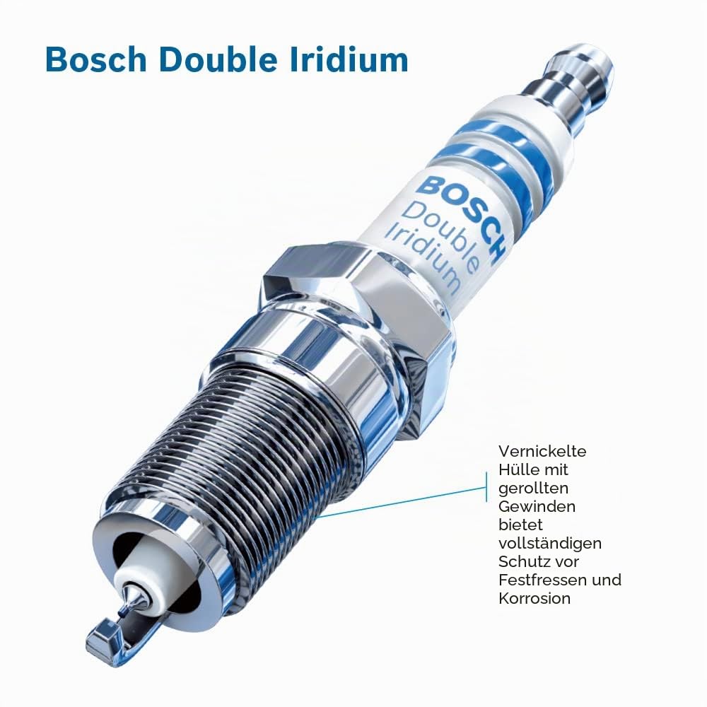 BOSCH 96339 OE Zündkerze mit feinem Draht, Doppel-Iridium, 4 Stück | Fortschrittliche Erstausrüstungstechnologie mit 4-facher Lebensdauer