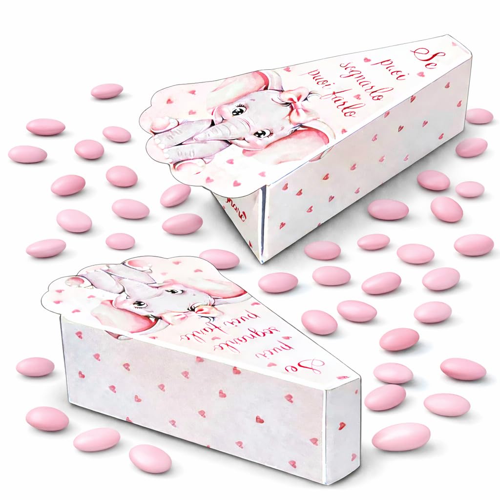 Regalami 25 Scatoline Portaconfetti a Forma di Torta per Battesimo, Comunione o Laurea, Complete di Bigliettino a Tema, Segnaposto e portaconfetti (Battesimo Bimba)