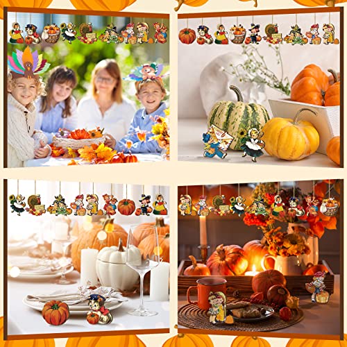 Image of Geelin 24 Pcs Vintage Fall Wooden Ornaments for Tree Decorations Home | Thanksgiving Autumn Harvest Hanging Ornament Pumpkin Turkey Sunflower Wood Cutouts Fall Thanksgiving Decor for Christmas Tree