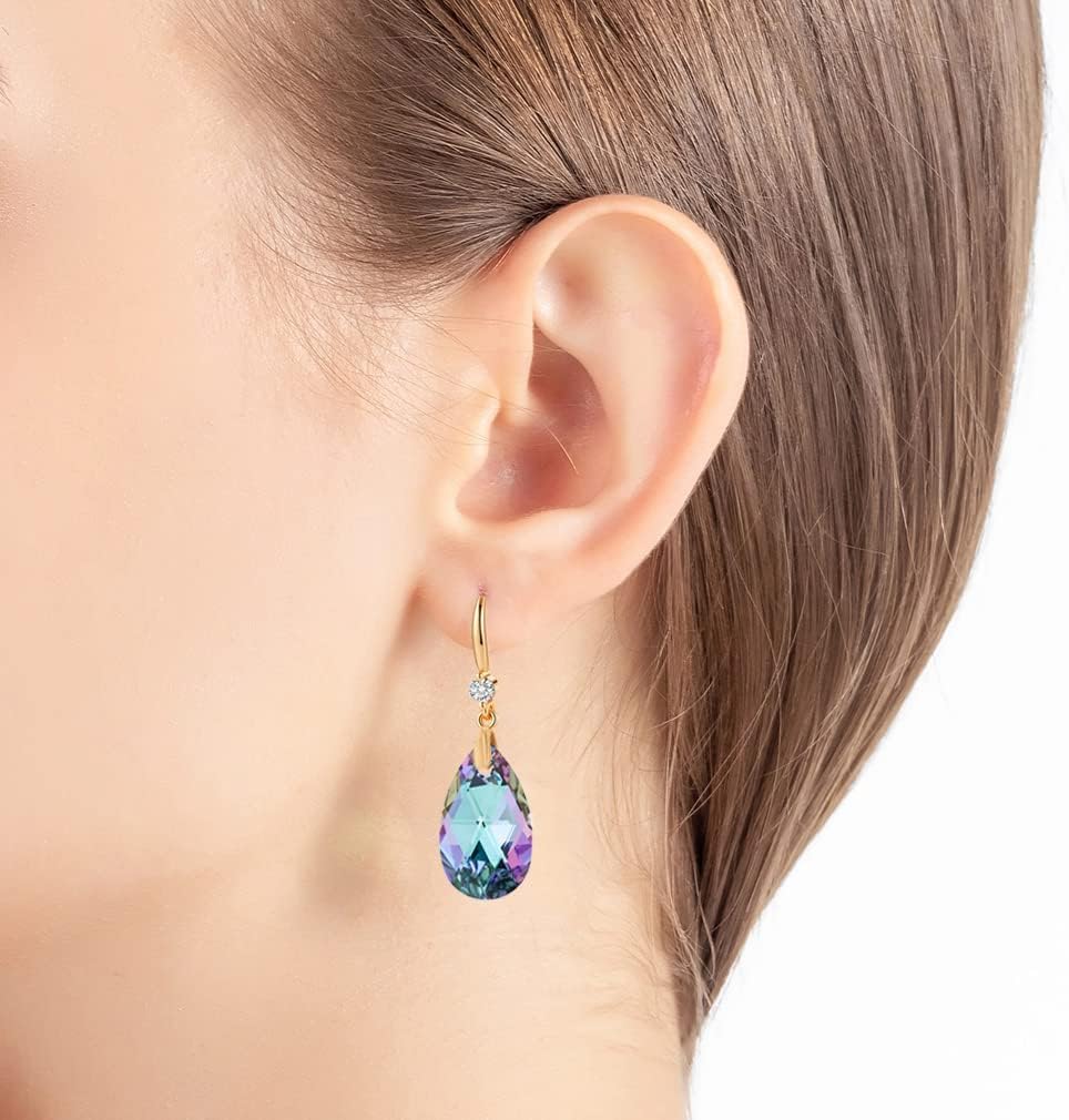Austrian Crystal Teardrop Dangle Drop Earrings for Women 14K Gold Plated Hook Earring Hypoallergenic Jewelry Gifts for Women Girls - Image 7